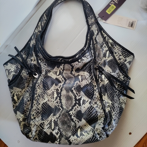 New Kooba Leather Snakeskin Print Double Strap Large Hobo Handbag Multicolor - Picture 2 of 5